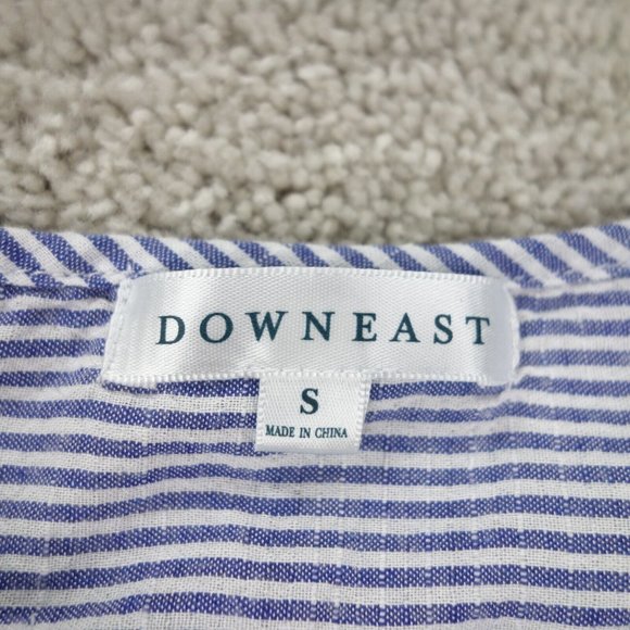 Downeast Top Women's Small Blue Striped Cape Sleeve Tasseled Boho - Picture 3 of 8